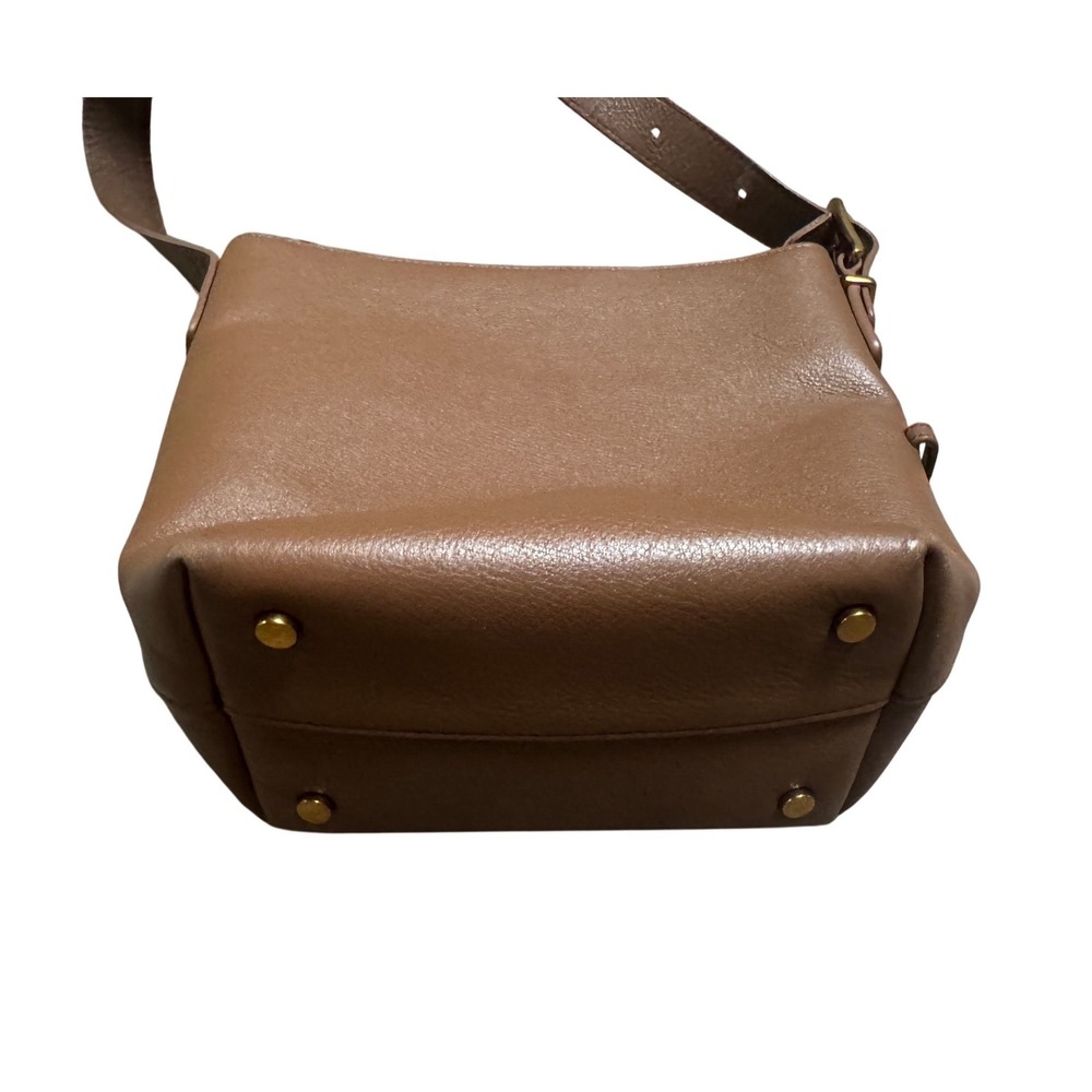 Quince Cognac Brown Leather Crossbody Bag Adjustable Strap Minimalist Bucket - Picture 7 of 8